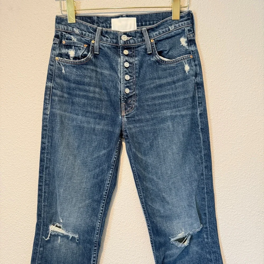 Mother‎ Superior The Pixie Tomcat Ankle Jeans Born To Bite Distressed Blue 28
